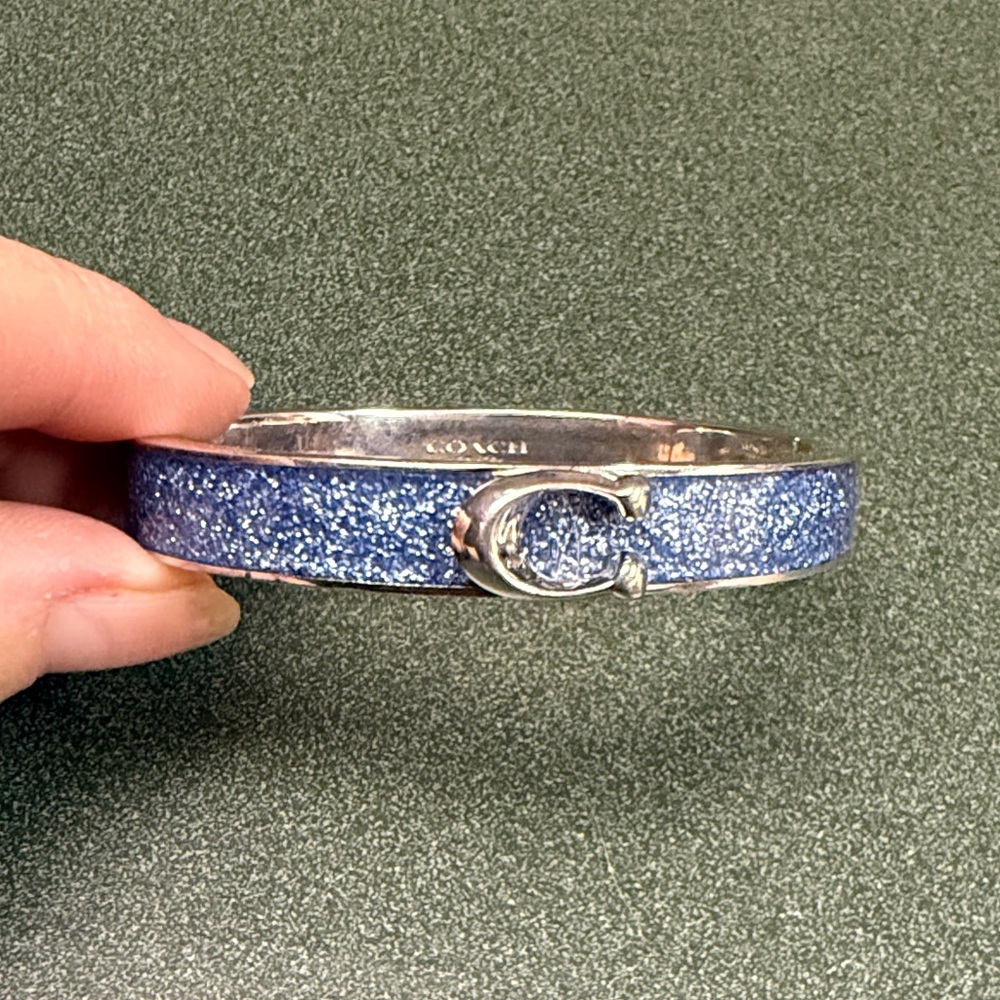 COACH Light Blue Glitter Signature C Bangle Hinge Bracelet